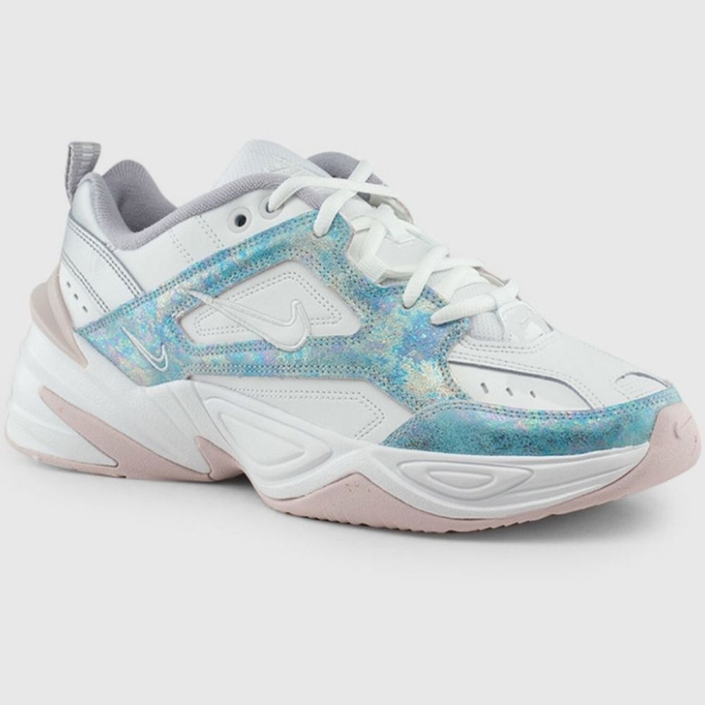 Nike Women's White Sneakers with Iridescent Aqua Accents